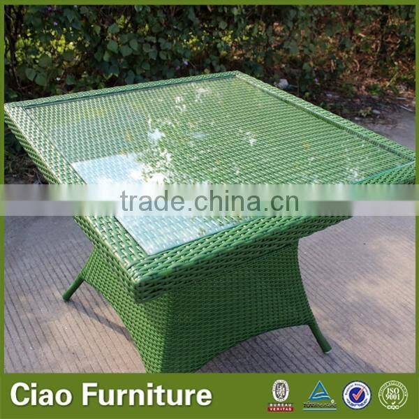 Green rattan high glossy dining table glass top