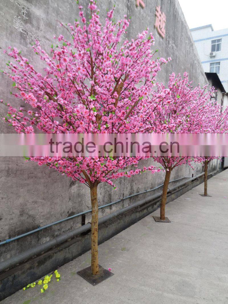 full blossom artificial silk flower cherry tree with real tree trunk