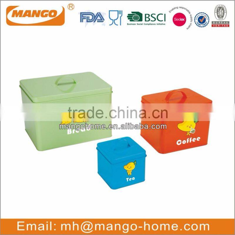 Bulk colorful carton metal brand bread canister set