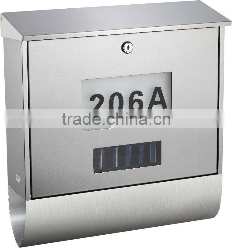FQ-182 NEW Wall-Mounted Stainless Steel Mailbox, with house number light mailbox,Wall Mounted letterbox