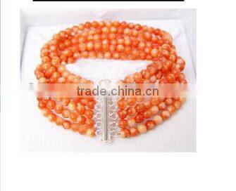 wholesale 6 rows 18" 5mm coral beads necklace jewelry set