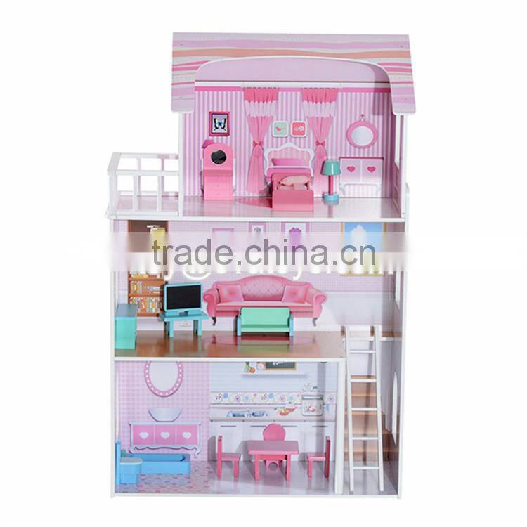New design girls pretend toys wooden huge dollhouse W06A229