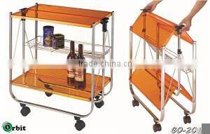 Easy folding kitchen serving trolley cart