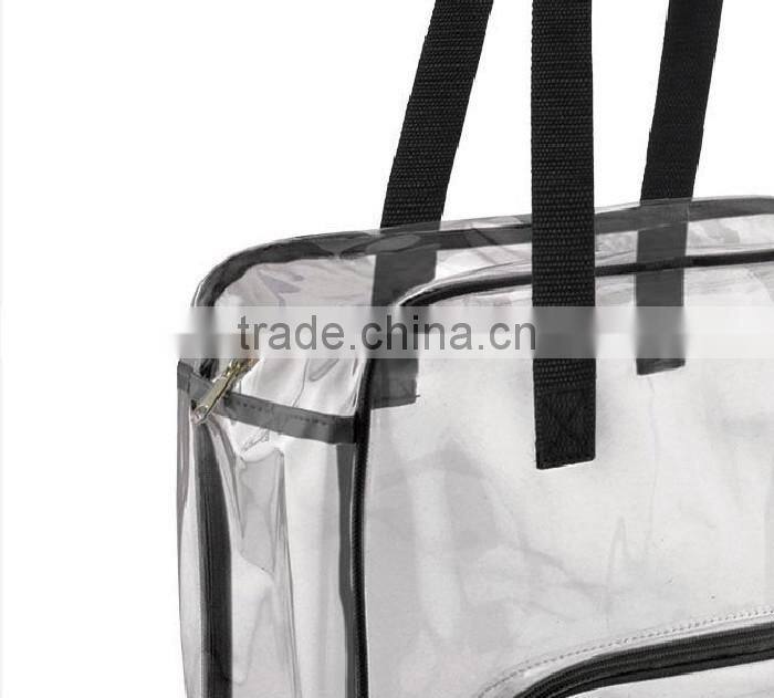 Clear Oversized Tote PVC Vinyl Plastic Large Shopper Shoulder Bag Transparent with front clear zipper pocket