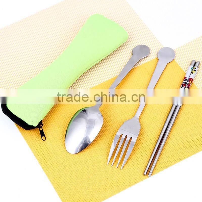 3 pcs tableware stainless steel dinnerware set of chopsticks, spoon and fork with the bag