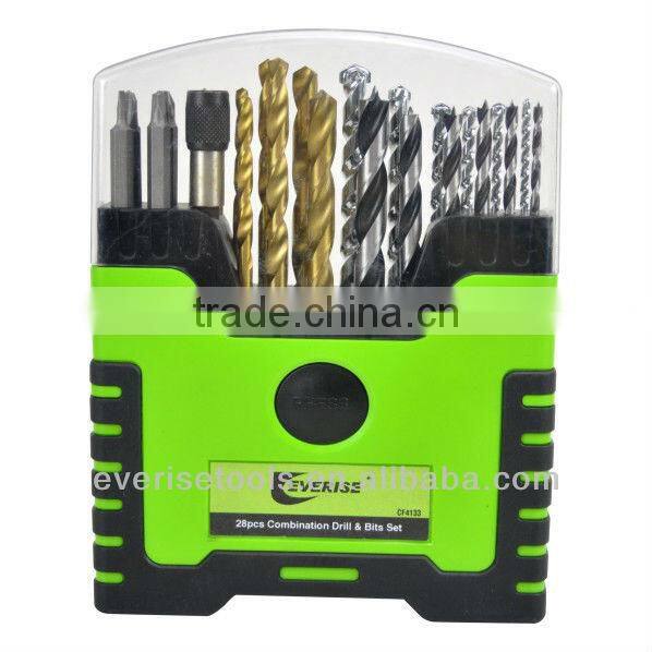 28pcs combination drill bit and bit set in plastic case