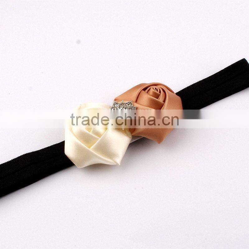 rolled handmade rose flower headband satin flower hair band