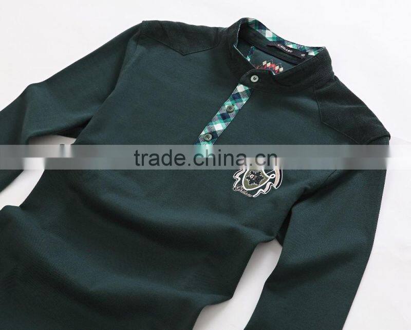 Men's Pique knit long sleeve t shirt 100%cotton