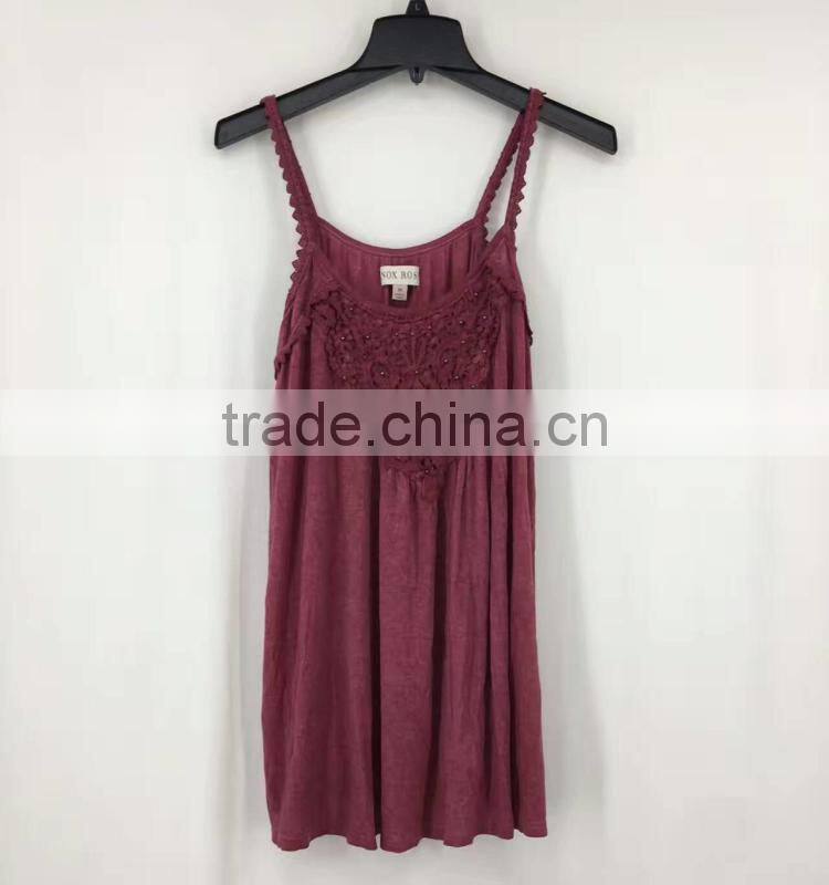 Women hot sell stocklots branded garment wash sexy lace tank top