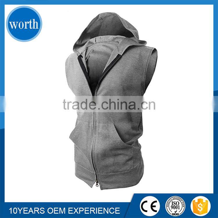 Custom Sleeveless Hoodies Basic Mens Lightweight Zip-up with Pocket