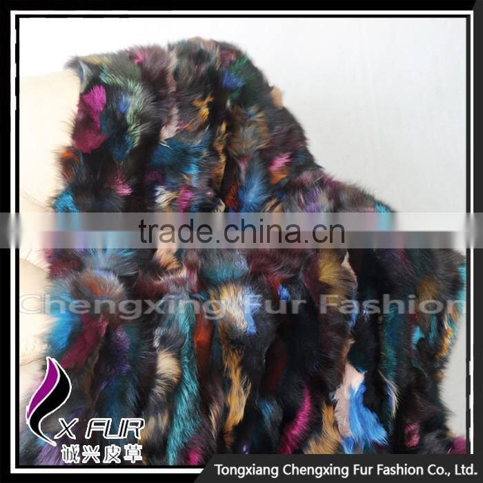 CX-D-83 Patchwork Silver Fox Fur Throw Fur Blanket