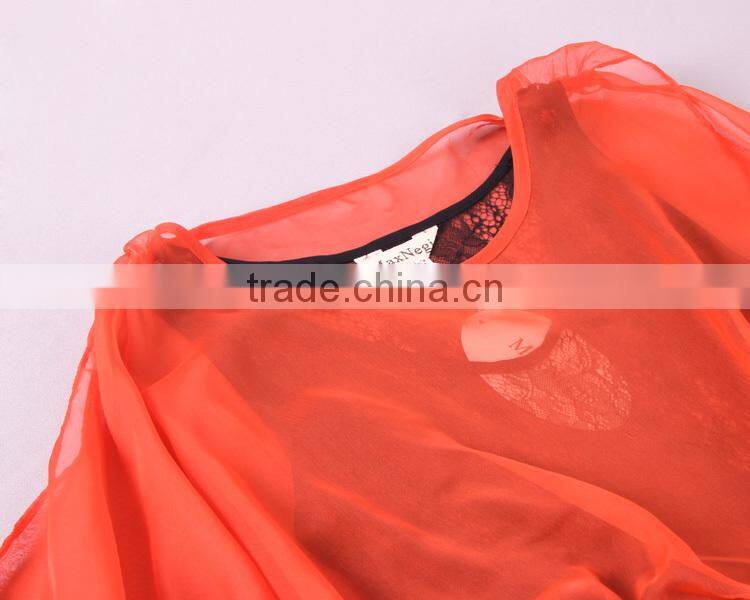 Full Length Chiffon Orange Colored Sexy One Piece Style Evening Dress