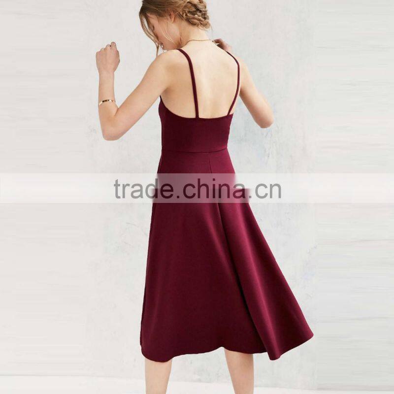 new fashion ladies dress v neck long red plain shoulder-straps elegant