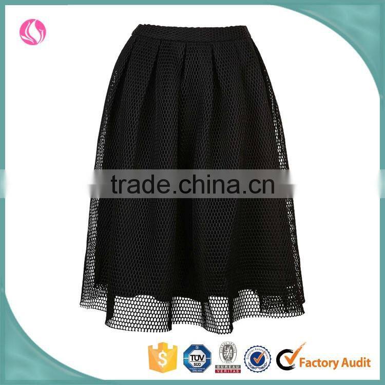 Wholesale women fancy plain black puffy mesh midi skirts