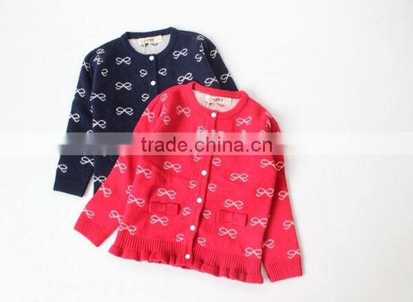 Fashion ruffles hem girls woolen long cardigan sweater