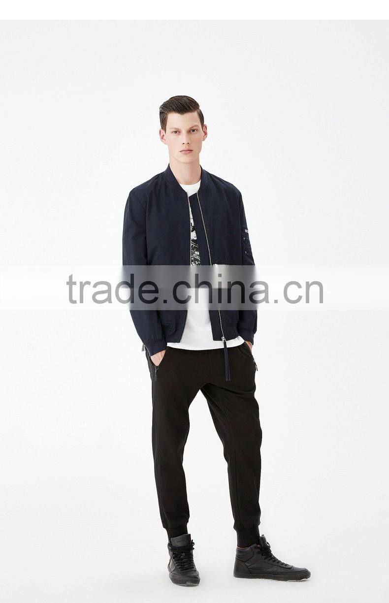 2017 Logo Custom Made Embroidered Patch Bomber Jacket 100% Polyester Black Zipper Pocket jacket