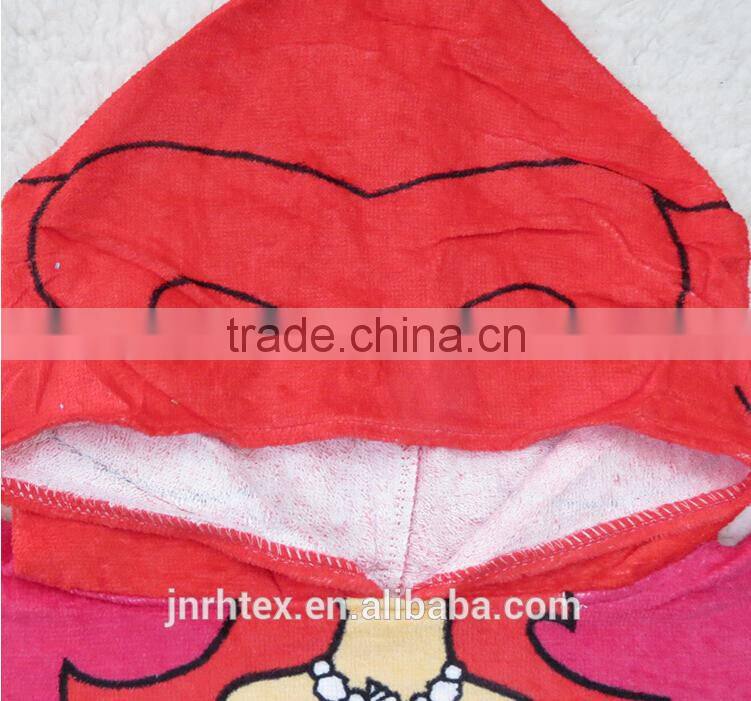 Hotsale velour printing cotton poncho towel for kids,custom terry cloth poncho hooded beach towel for promotion