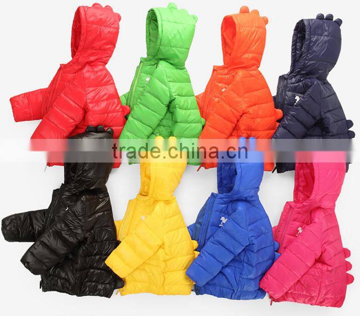 latest kids fashion dianosaur animal cute down clothes,custom made boys padded warm down jacket