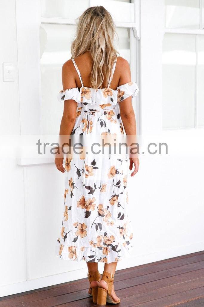 Sexy women summer orange dress floral print long casual maxi dresses