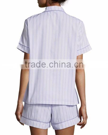 2017 Top design stripes solid wholesale cotton pajamas for summer