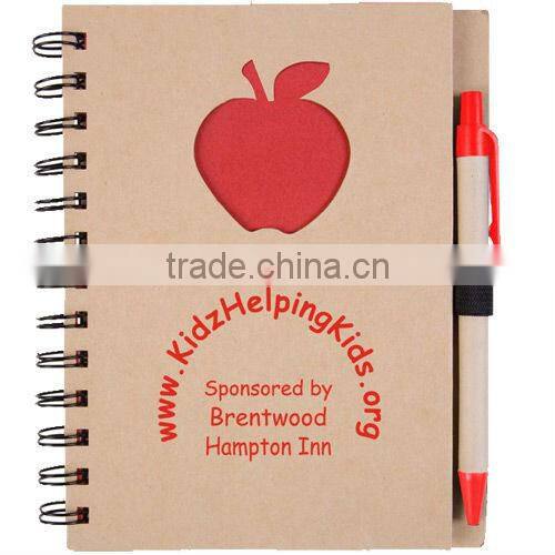 Spiral hard kraft paper cover recycle notebook with pen