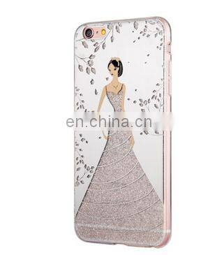 Wedding Dress Girl Design Shining Bling Crystal TPU+PC Phone Case IMD Mobile Accessories For iPhone 7 7 Plus