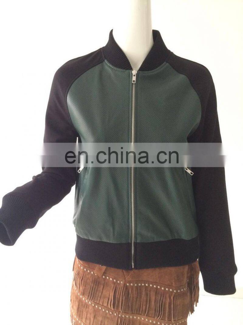 Womens sheep leather punching jacket with pontie sleeve