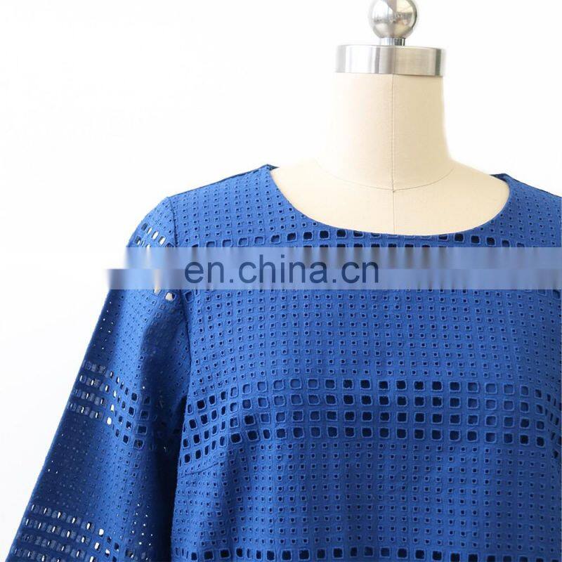 Hot sale spring three quarter sleeve womenn cotton embroidered blouse