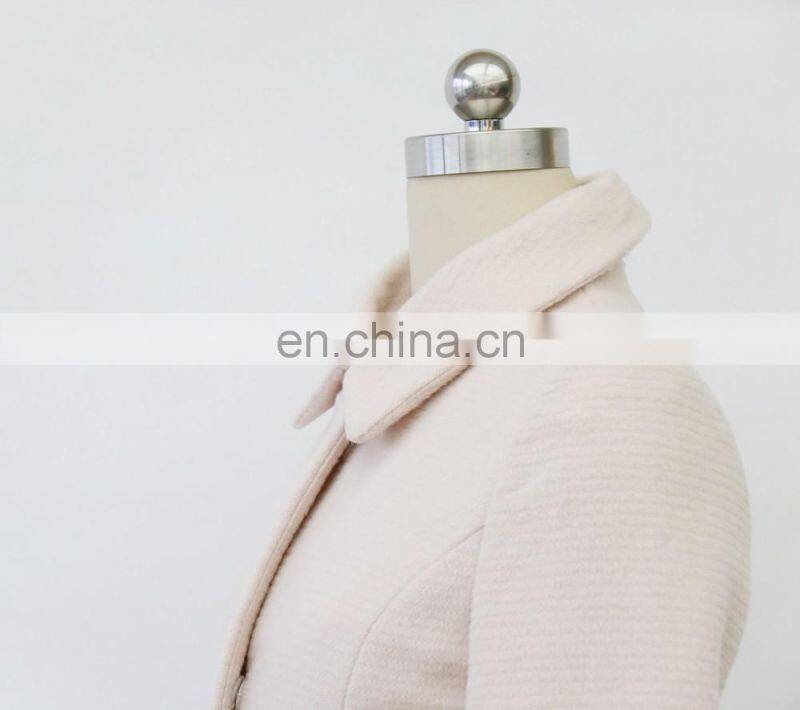 Wholesale sweet long sleeve pink wool dress coat