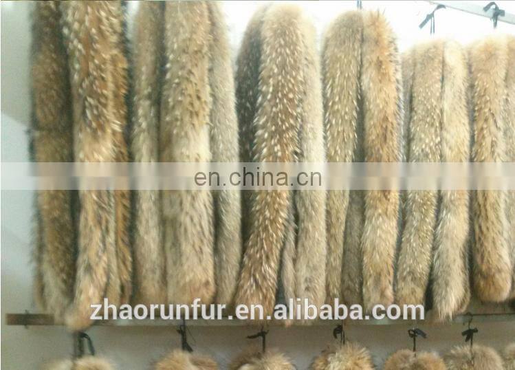 Real raccoon fur collar for garment wholesaler raccoon fur trim/piping