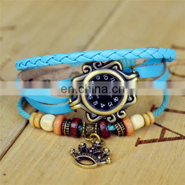 2014 Hottest Sales Leather Retro Wrap wrist Bracelets Lady Watch