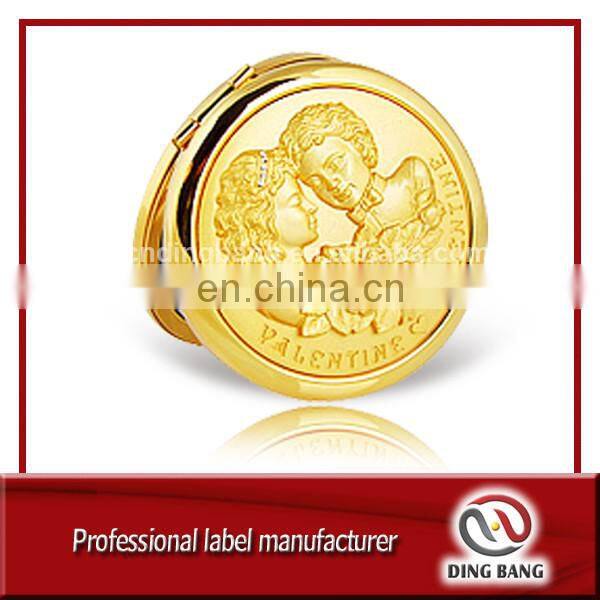 OEM Accepted Individual Packaged Custom Made Embossed Design Fine Cosmetic Mirror Souvenir Gold Metal Crystal Cosmetic Mirror