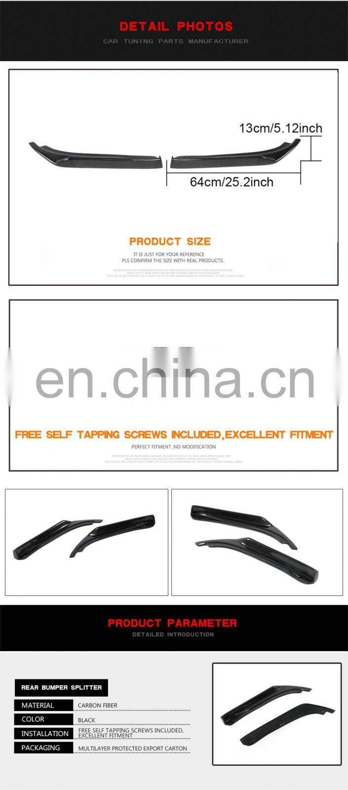 Carbon Fiber Car Rear Splitter for Infiniti Q50 Hybrid Sedan 4-Door 14-17
