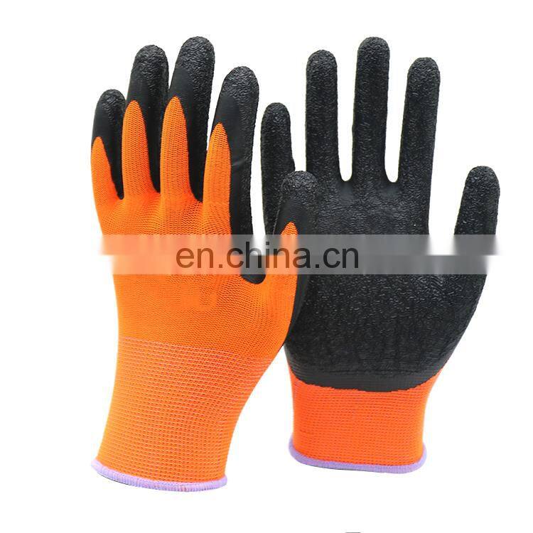 Non Slip Coating Red Nylon Knit Rubber Palm Coated Crinkle Latex Protection Safety Work Gloves