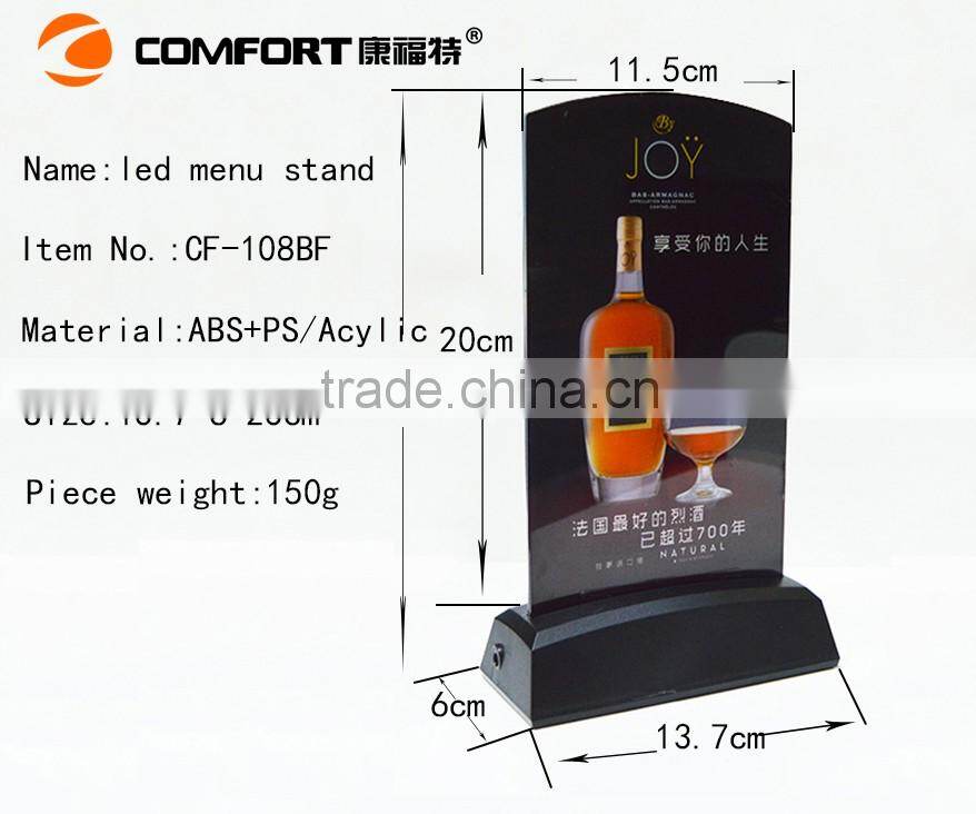 Bar LED light menu holder table tent display