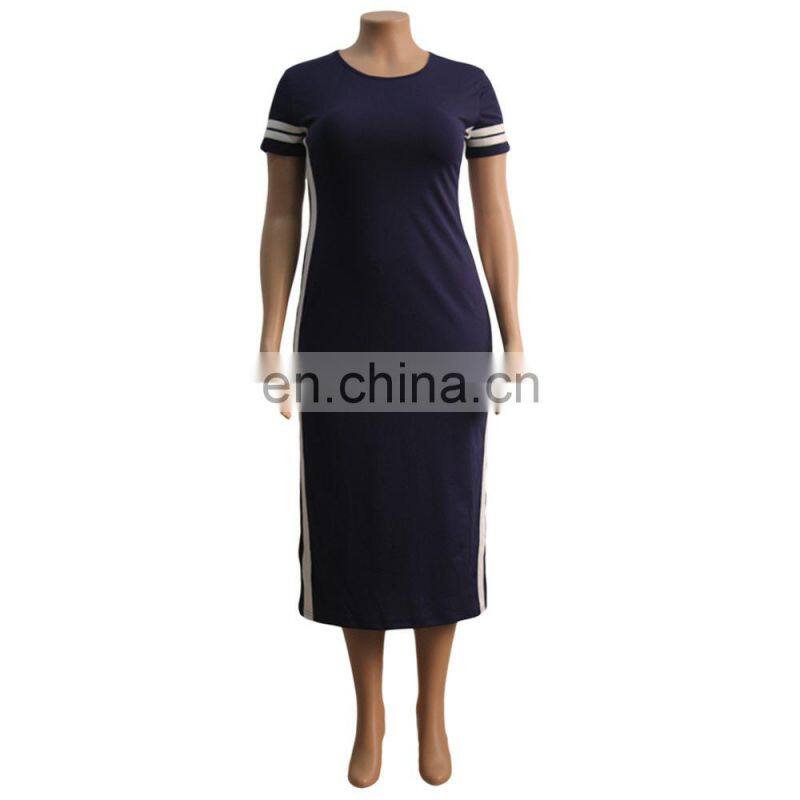 custom Plus Size Dress Skirts ladies dresses summer short sleeve Side split maxi solid bodycon dress women plus size clothes