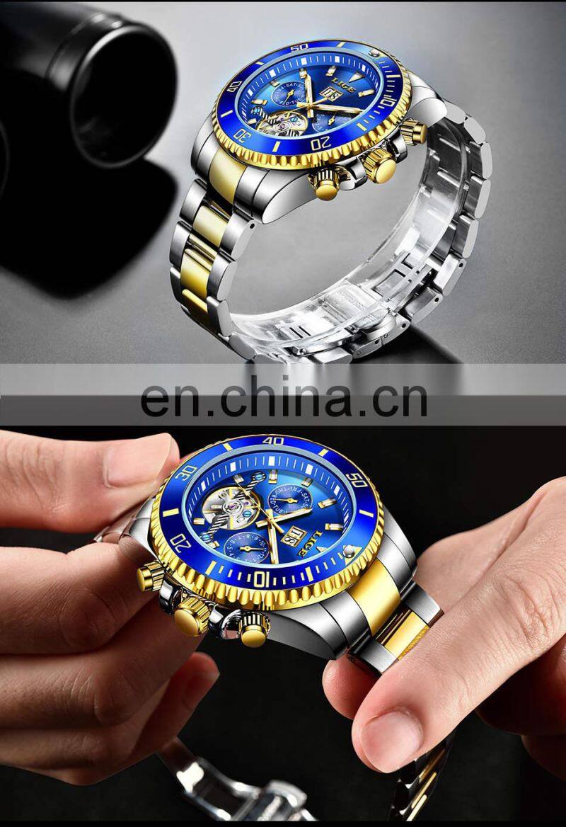 LIGE 8916 Business Watch Men Automatic Mechanical Tourbillon Luxury Fashion Stainless Steel Watches writs watches