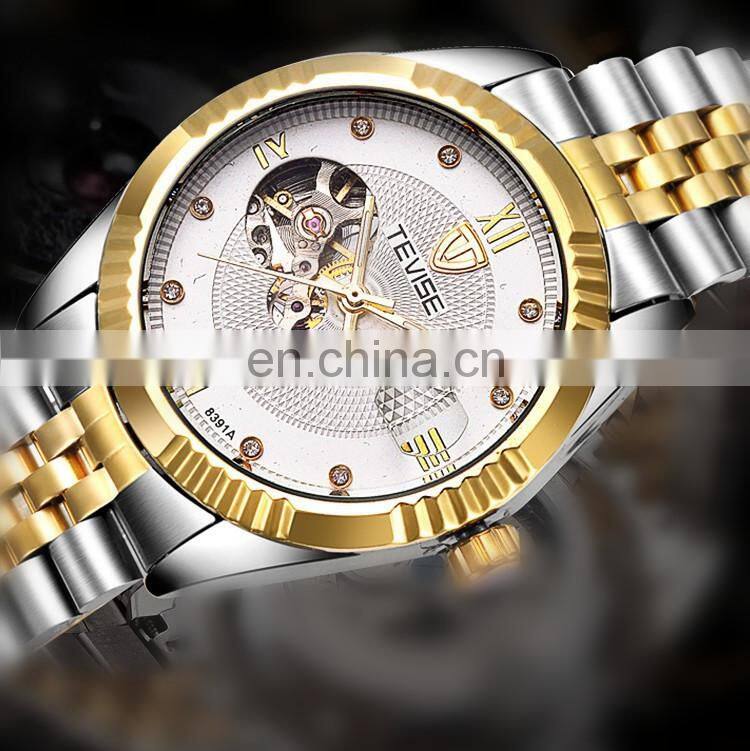 TEVISE 8391A Full Steel Wristwatch Man Skeleton Self-Wind Mechanical Watches Men