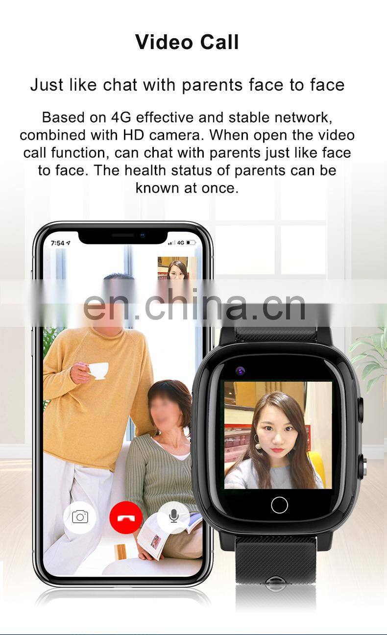 Black leather 4G multi language IPS screen heart rate oxygen monitor SIM card smart watch for senior