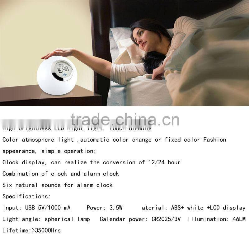 Color changing LED Night Light with clock display stand and alarm clock function