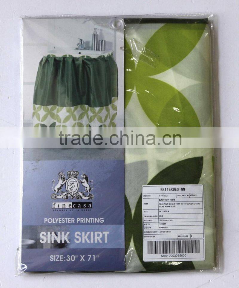 HOT SALE 100% POLYESTER PINTED SINK SKIRT/BATHROOM FABRIC SINK SKIRT