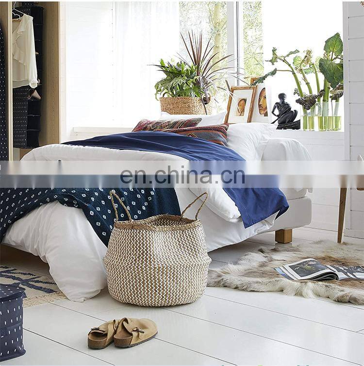 HBK toy kid braided foldable belly seagrass basket for decorate and storage