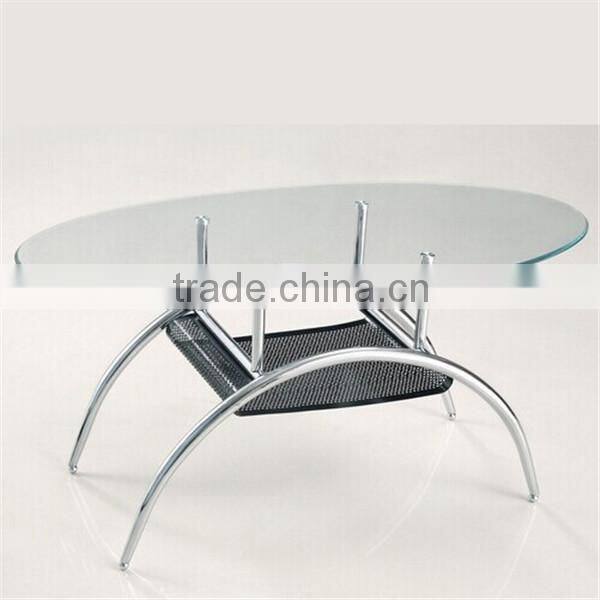 Glass top stainless steel base table oval top coffee table