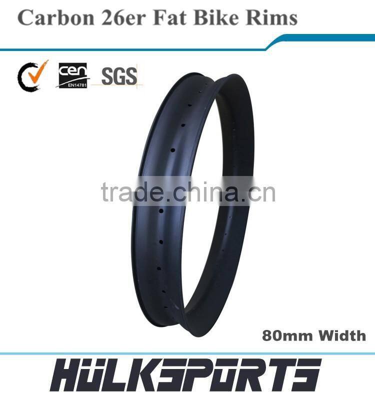 High-end 26er fat bike carbon wheelset 3K/UD 80 mm fatbike rims 18mm profile depth carbon hooklesse/clincher mtb rim