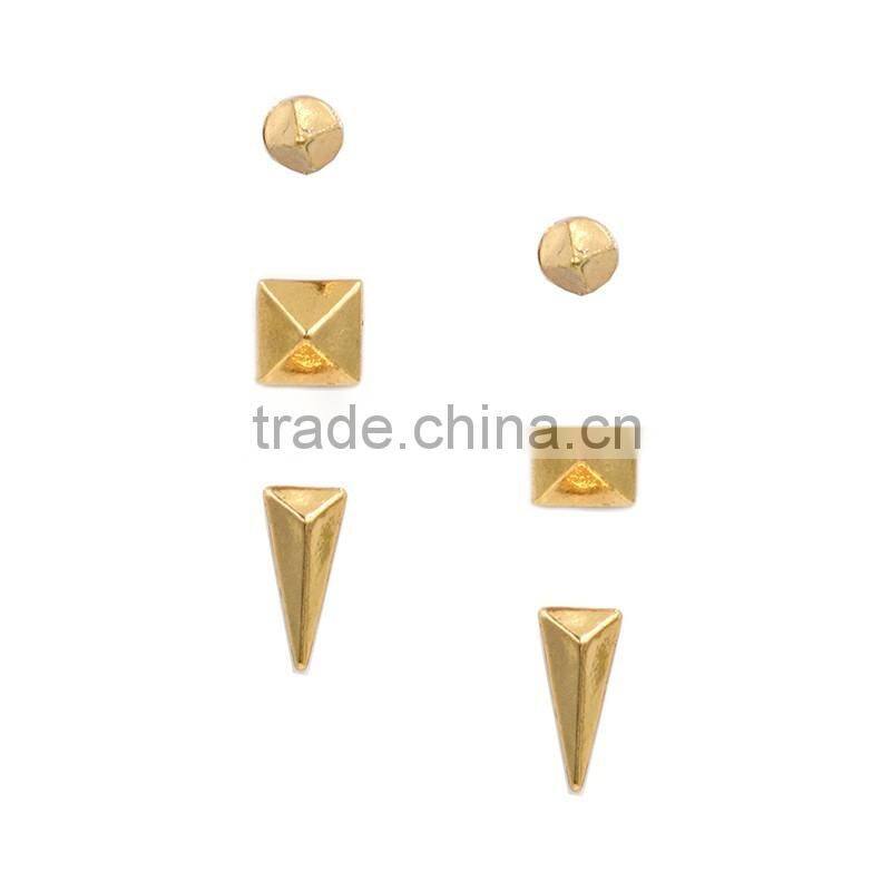 Fashion Rock Punk Rivet Jewelry Girls and Boys Ear Stud Gold Plated Earrings Set