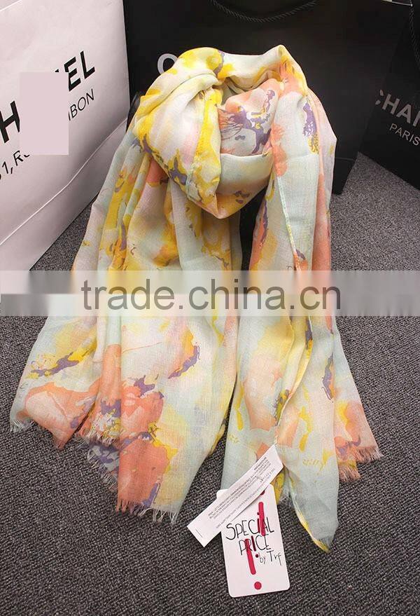 Bohemia Style Colorful Ink Painting Flower Print Women Fashions Scarf
