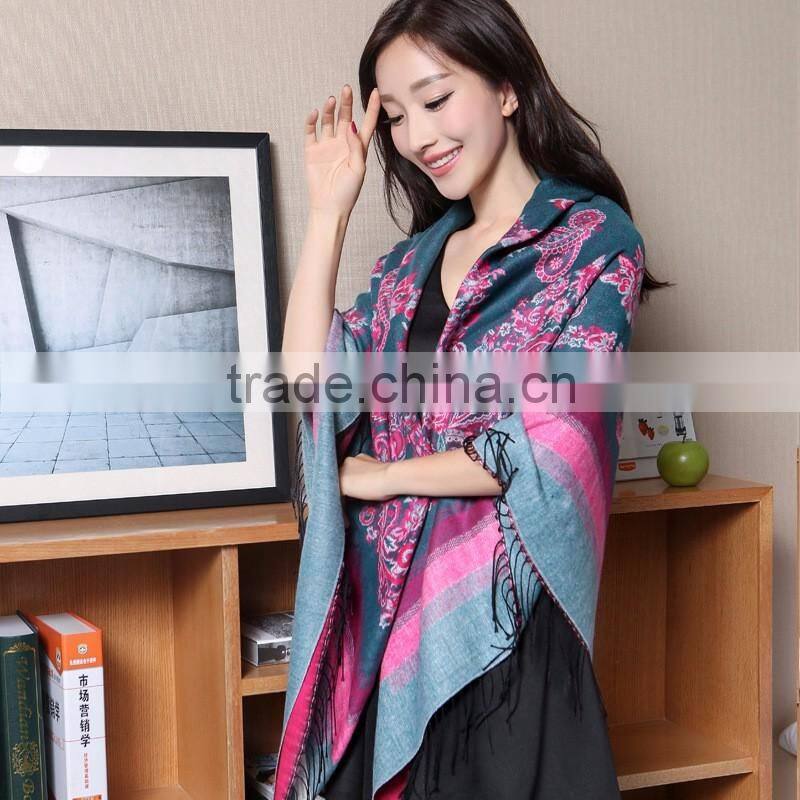 Tassel Flower Paisley Jacquard Square Lady Shawl