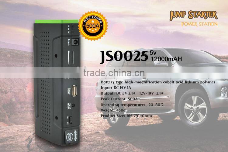 Compact car jump starter with Ultra-bright LED flash light and charging adapters