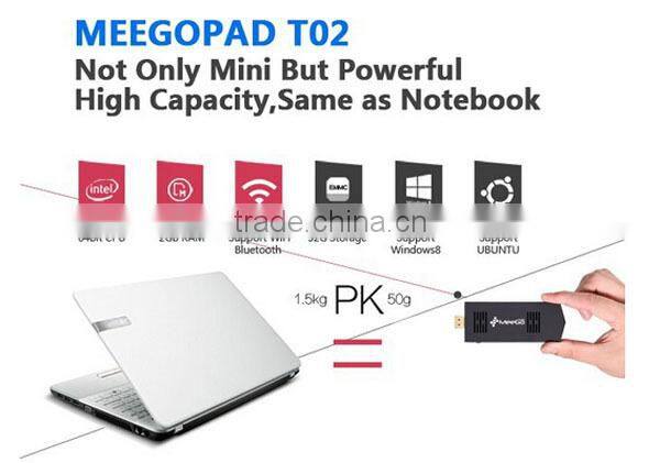 Meegopad T02 Smart Mini PC Windows 8 TV Box 2GB Ram/32G Rom Intel Atom Z3735F 2 Etherner Mini PC Server HD Graphic GPU 1.33GHZ