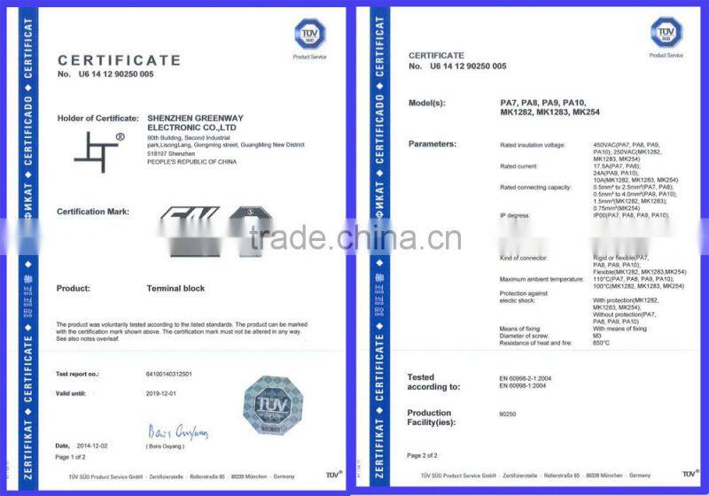 PA8 series 17.5A 450V AC plastic lighting terminal block